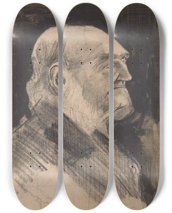Triptych art skateboard deck of Vincent Van Gogh Baldheaded Orphan Man by Vincent van Gogh (1853-1890)