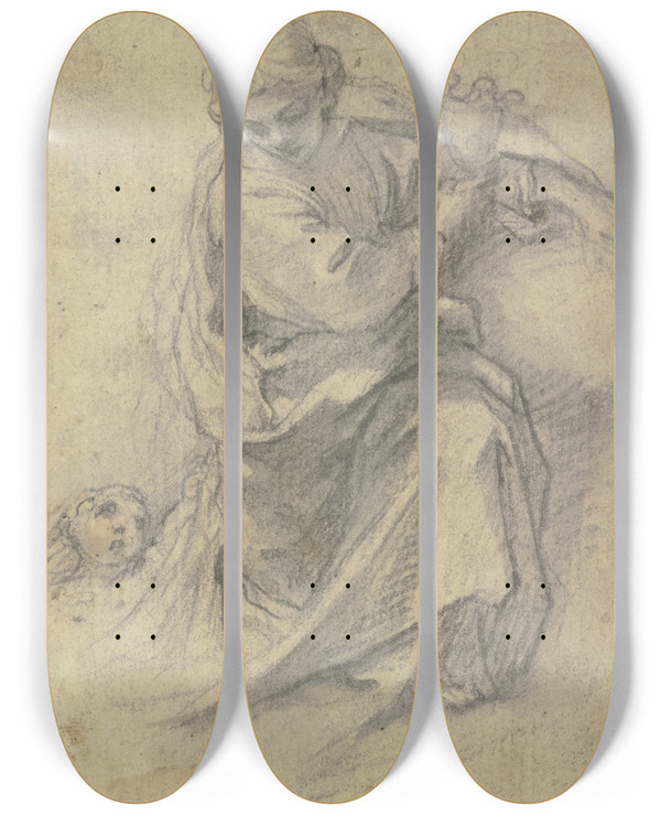 Triptych art skateboard deck of Francesco Vanni Matthew The Evangelist by Francesco Vanni (1563-1610)