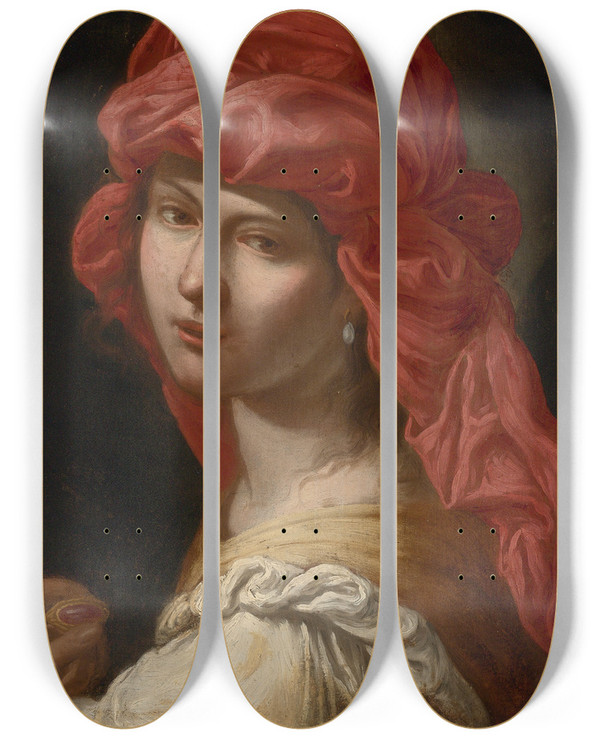 Triptych art skateboard deck of Roman School Head Of A Sybil by Roman School