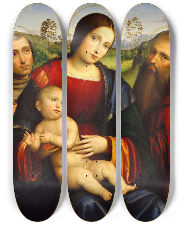Triptych art skateboard deck of Francesco Francia Madonna And Child With Saints Francis And Jerome by Francesco Francia (1450-1517)