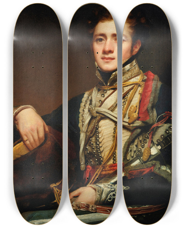 Triptych art skateboard deck of Sir Henry Raeburn Lieutenant Colonel George Allan Of The 16Th Hussars The Hussar by Sir Henry Raeburn (1756-1823)