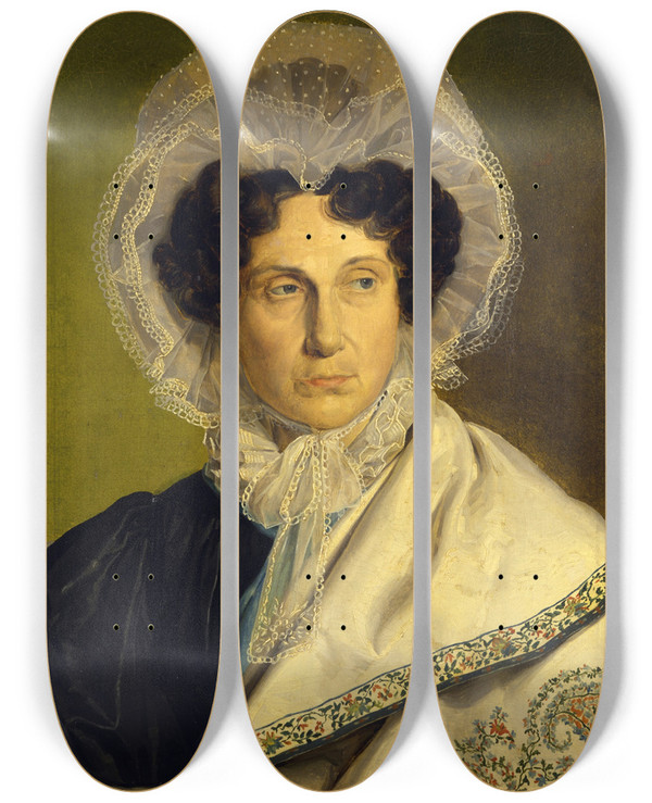 Triptych art skateboard deck of Alfred Rethel Portait Of The Artists Mother by Alfred Rethel (1816-1859)