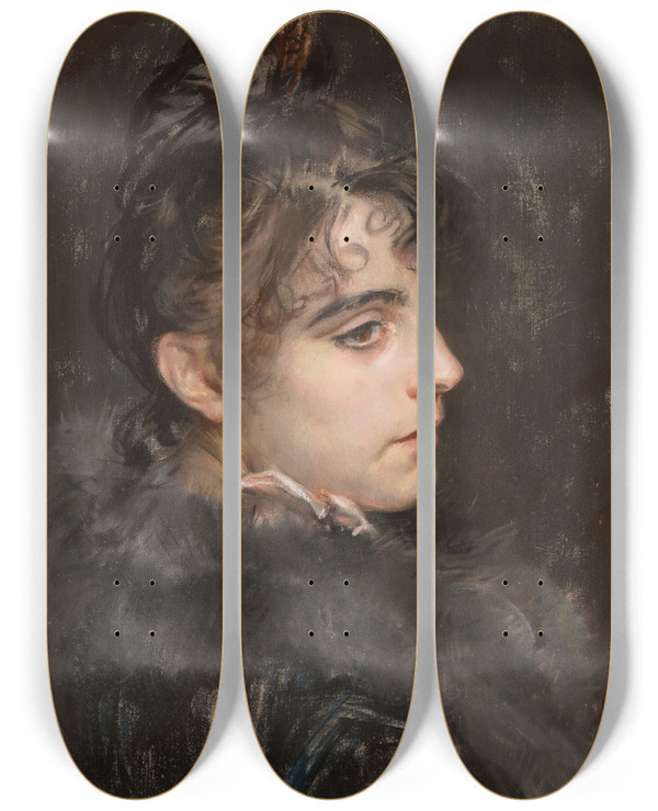 Triptych art skateboard deck of Charles Hermans Portrait Of A Lady by Charles Hermans (1839-1924)