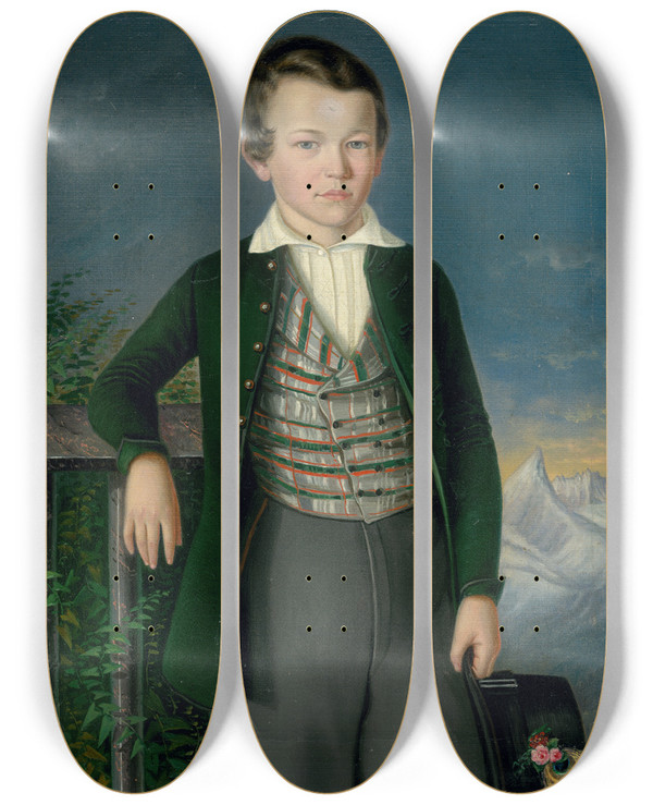 Triptych art skateboard deck of Peter Michal Boh Portrait Of Juraj Vradyszakmry by Peter Michal Bohun (1822-1879)