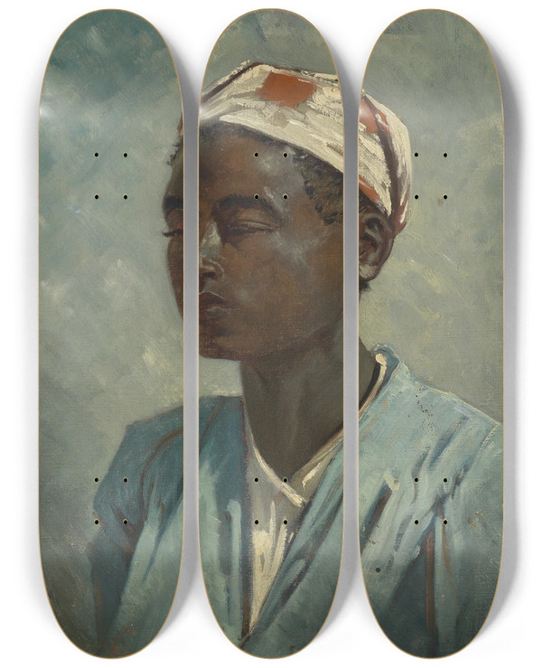 Triptych art skateboard deck of Leo Diet Knabenportrait by Leo Diet (1857-1942)