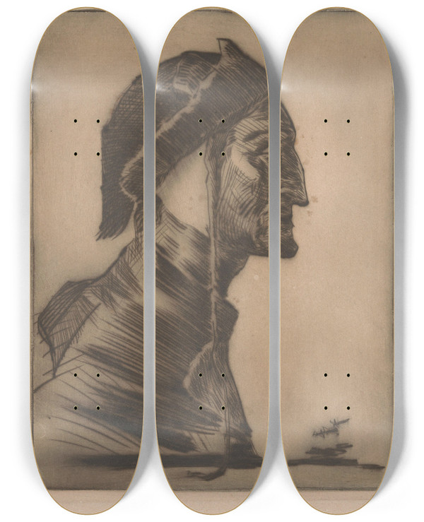 Triptych art skateboard deck of Willem Van Konijnenburg Portret Van Dante Alighieri by Willem van Konijnenburg (1868-1943)