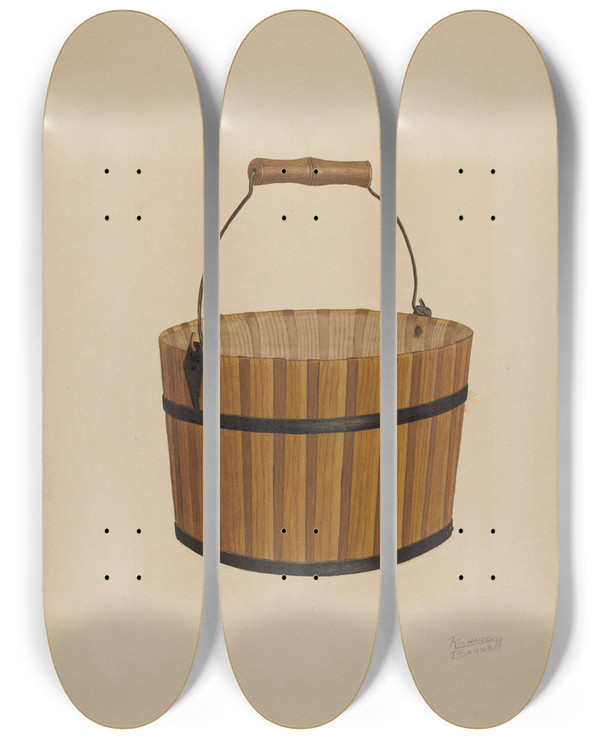 Triptych art skateboard deck of Eugene Barrell Shaker Wooden Bucket by Eugene Barrell