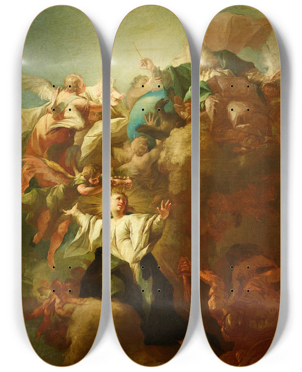 Triptych art skateboard deck of Paul Troger Allegorie Auf Die Unbefleckte Empfngnis Mariae by Paul Troger (1698-1762)