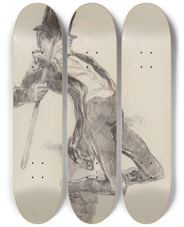 Triptych art skateboard deck of James Ensor Fisherman Falling In The Water by James Ensor (1860-1949)