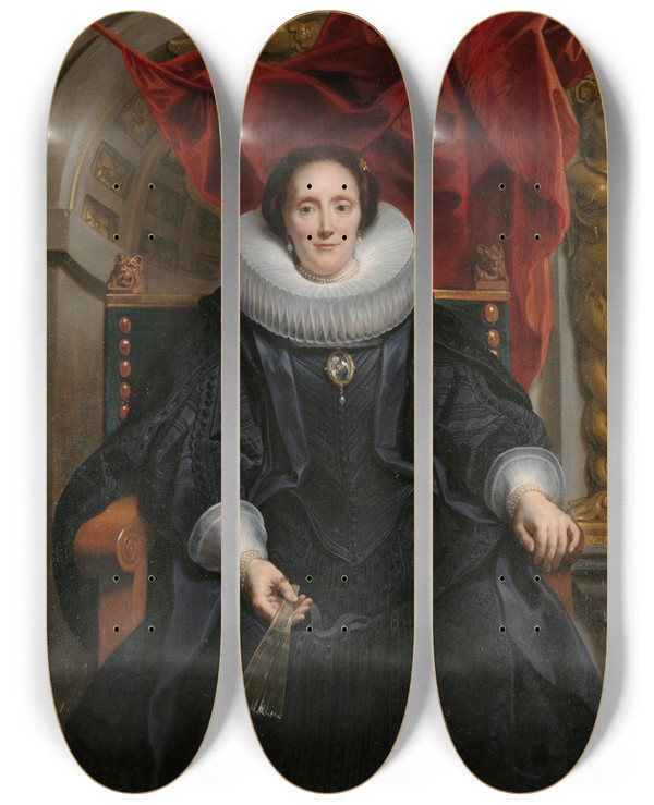 Triptych art skateboard deck of Jacob Jordaens Portrait Of Catharina Behaghel by Jacob Jordaens (1593-1678)
