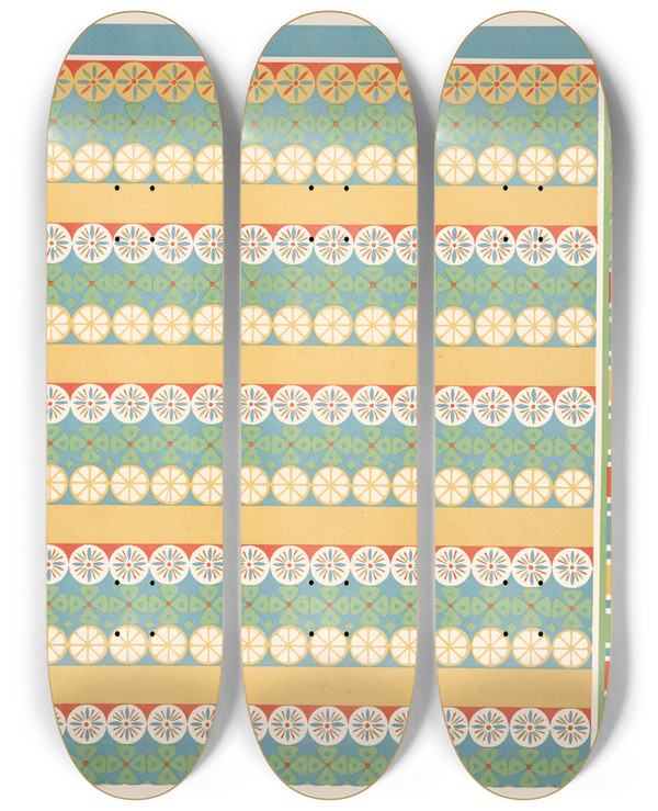 Triptych art skateboard deck of Gustave Jquier 46 Plafond Du Tombeau De Nesipanoferher N 68 by Gustave Jequier (1868-1946)