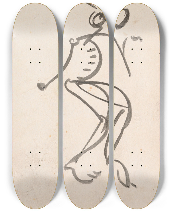 Triptych art skateboard deck of Henri Gaudierbrzeska Study For A Sculpture_1 by Henri Gaudier-Brzeska (1891-1915)