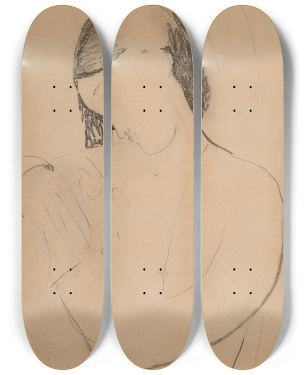 Triptych art skateboard deck of Amedeo Modigliani Busta Di Donna Con Testa Di Profile by Amedeo Modigliani (1884-1920)