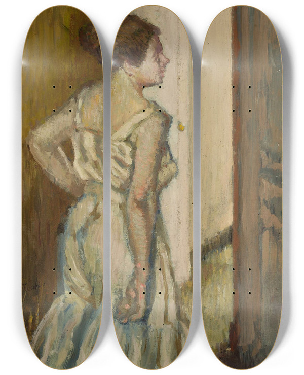 Triptych art skateboard deck of Stanisaw Dbicki Study Of A Woman by Stanislaw Debicki (1866-1924)