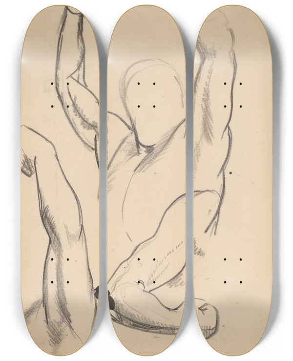 Triptych art skateboard deck of George Wesley Bellows Arms Of A Boxer by George Wesley Bellows (1882-1925)