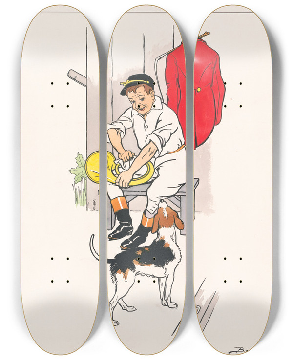 Triptych art skateboard deck of George Reiter Brill Preparation by George Reiter Brill (1867-1918)