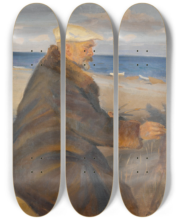 Triptych art skateboard deck of Anna Ancher Michael Ancher Painting On The Shore by Anna Ancher (1859-1935)
