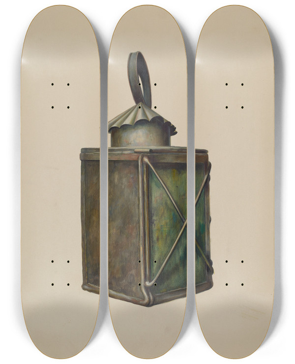 Triptych art skateboard deck of Walter Hochstrasser Lantern_2 by Walter Hochstrasser (20-)
