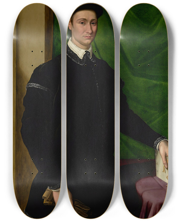 Triptych art skateboard deck of Jacopino Del Conte Portrait Of A Gentleman by Jacopino del Conte (1515-1598)
