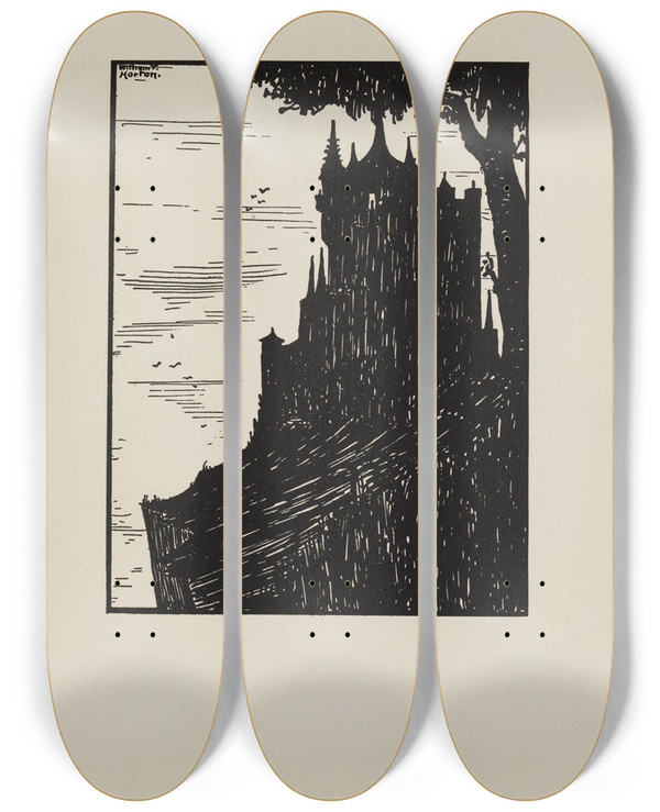 Triptych art skateboard deck of William Thomas Horton A Book Of Images Pl02 by William Thomas Horton (1864-1919)