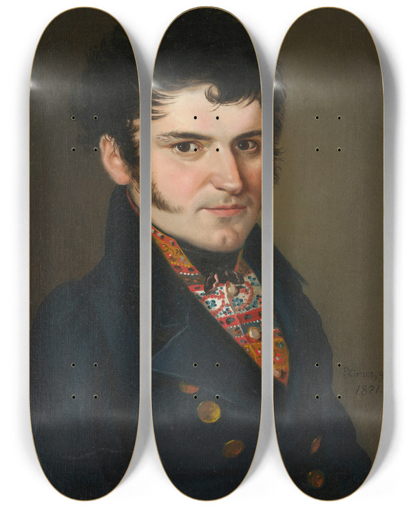 Triptych art skateboard deck of Lukas Kirner Selfportrait by Lukas Kirner