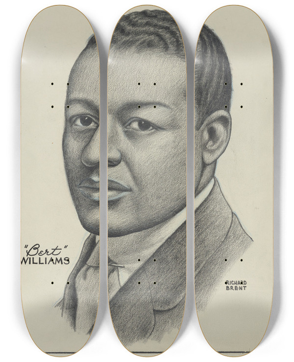 Triptych art skateboard deck of Richard Brent Bert Williams by Richard Brent (20-)