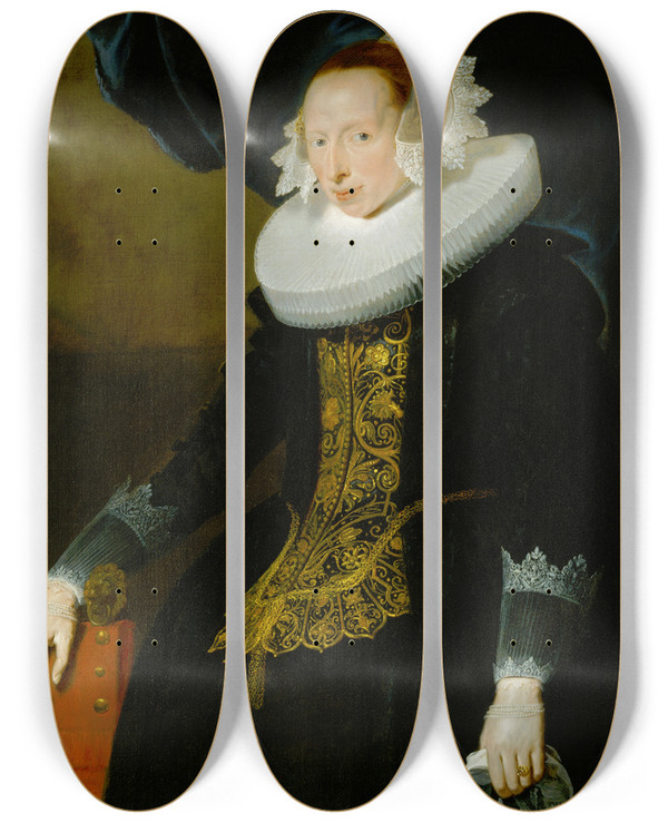 Triptych art skateboard deck of Pieter Claesz Soutman Portrait Of A Woman by Pieter Claesz Soutman (1580-1657)