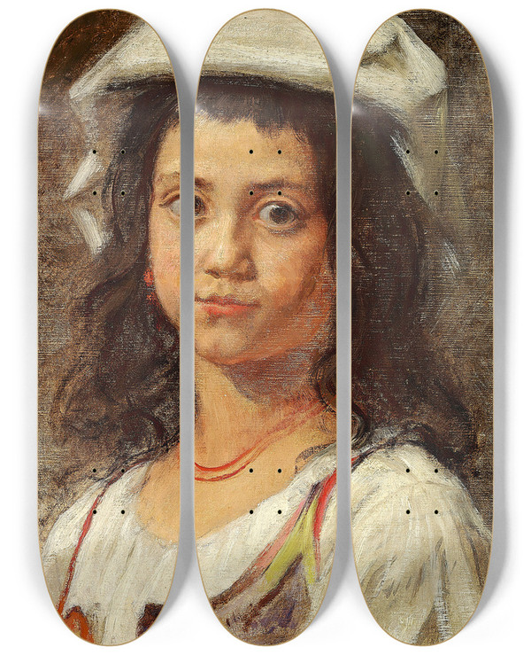 Triptych art skateboard deck of Wilhelm Marstrand En Ung Italienerinde Med Hvidt Hovedklde by Wilhelm Marstrand (1810-1873)