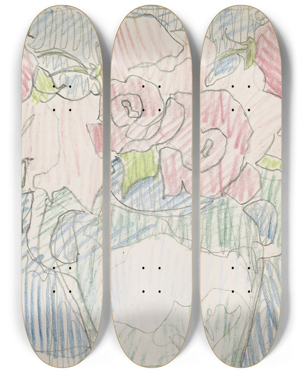 Triptych art skateboard deck of Reijer Stolk Bloemen In Een Vaas by Reijer Stolk (1896-1945)