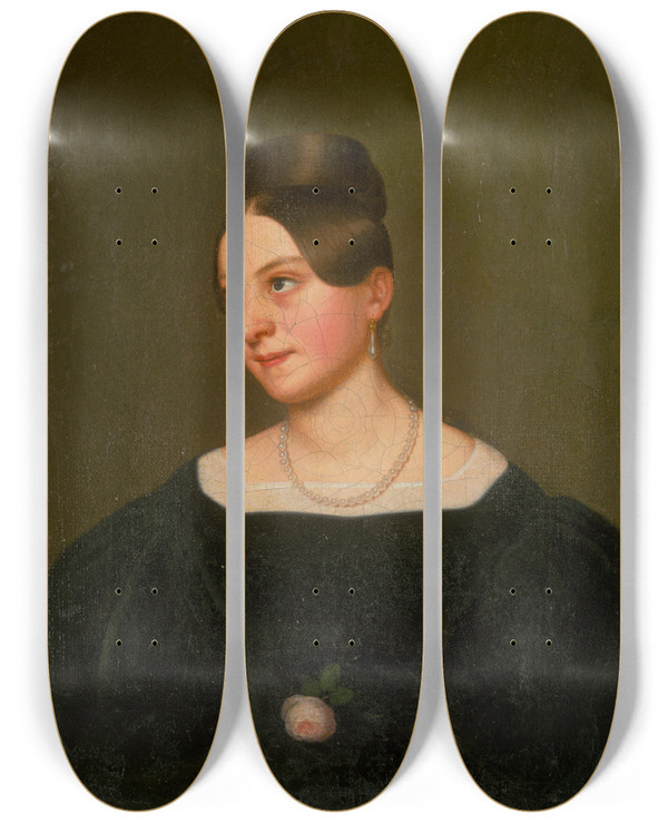 Triptych art skateboard deck of Jozef Czauczik Portrait Of A Young Lady by Jozef Czauczik (1781-1857)