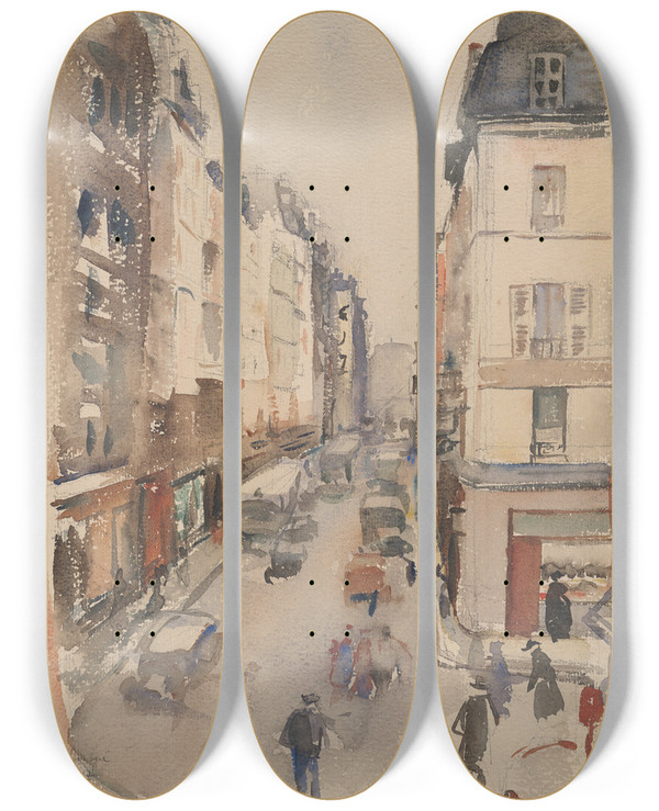 Triptych art skateboard deck of Andrus Johani Pariisi Tnav by Andrus Johani (1906-1941)
