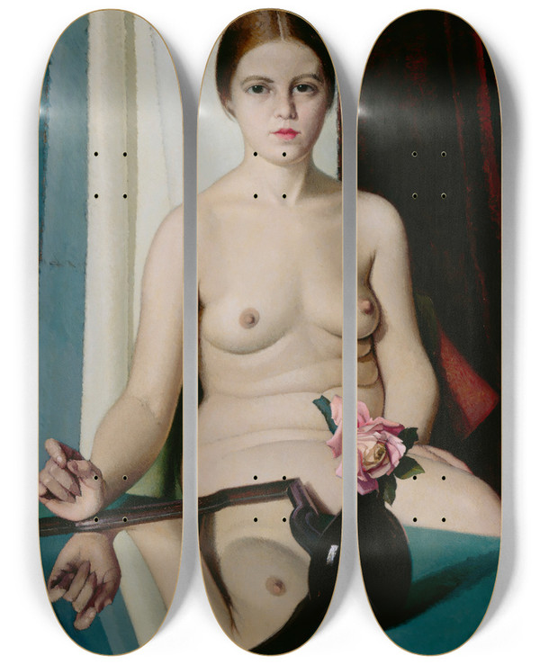 Triptych art skateboard deck of Oscar Ghiglia The Artificial Rose by Oscar Ghiglia (1876-1945)