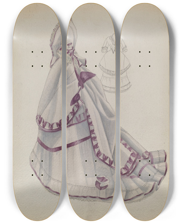 Triptych art skateboard deck of Bessie Forman Dress_3 by Bessie Forman