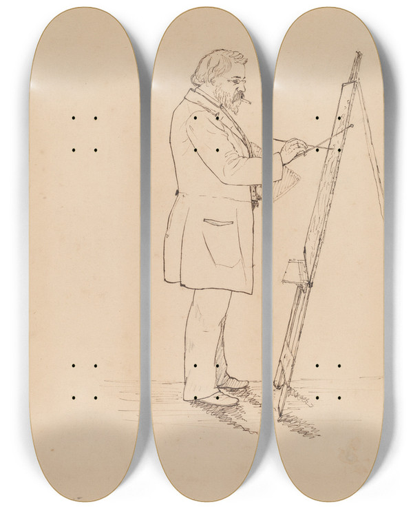 Triptych art skateboard deck of John Quincy Adams Ward Sketching Emanuel Leutze by John Quincy Adams Ward (1830-1910)
