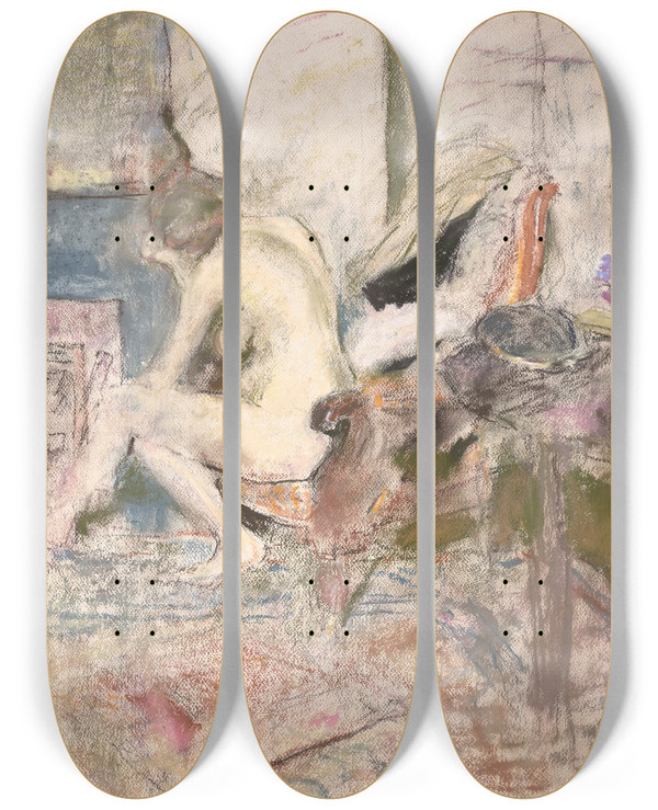 Triptych art skateboard deck of Douard Vuillard Femme Nue Prs De La Chemine by douard Vuillard (1868-1940)