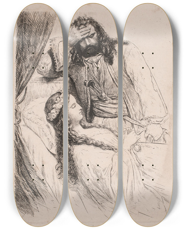 Triptych art skateboard deck of Niels Simonsen Korsaren Og Hans Brud by Niels Simonsen (1807-1885)