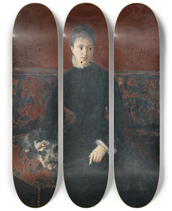 Triptych art skateboard deck of Jean Braud Portrait Dereine Bourdais by Jean Beraud (1849-1935)