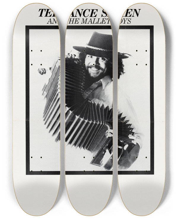 Triptych art skateboard deck of Us Information Agency Terrence Simien And The Mallet Playboys 2 by U S Information Agency (1953-1999)