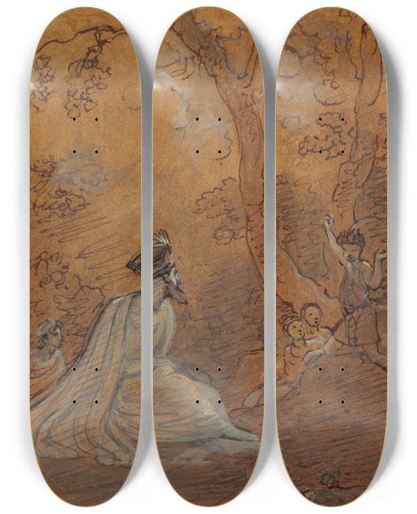 Triptych art skateboard deck of Robert Smirke Oberon And Puck_1 by Robert Smirke (1752-1845)