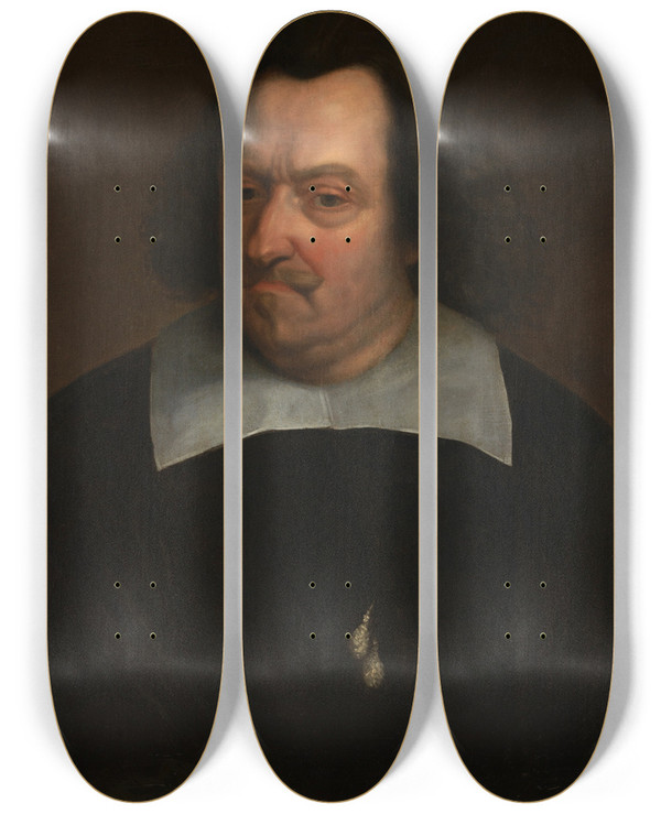 Triptych art skateboard deck of Balthasar Van Meurs Portrait Of Jeanjacques Chifflet by Balthasar Van Meurs (1612-1674)