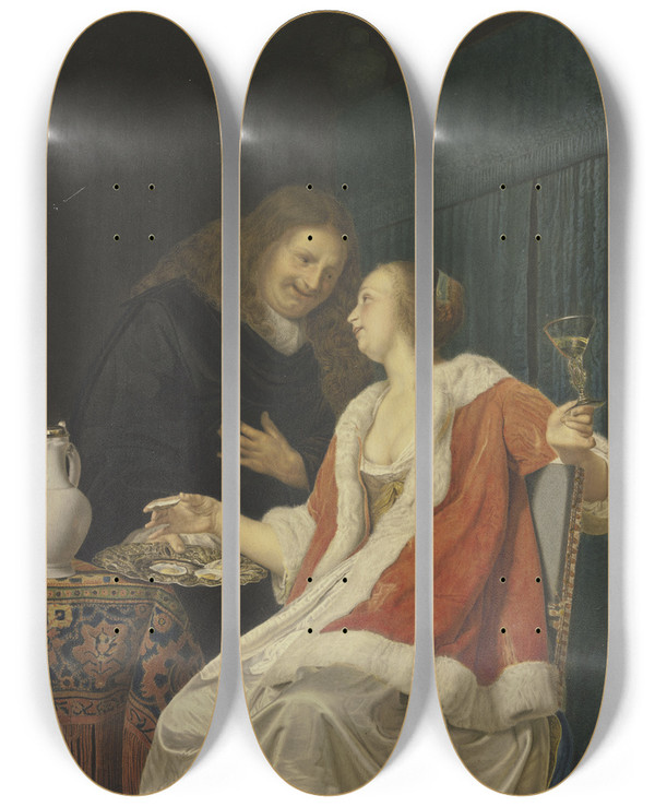 Triptych art skateboard deck of Jan Frederik Schierecke Meal Of Oysters by Jan Frederik Schierecke