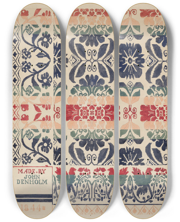 Triptych art skateboard deck of Dorothy Posten Coverlet_3 by Dorothy Posten