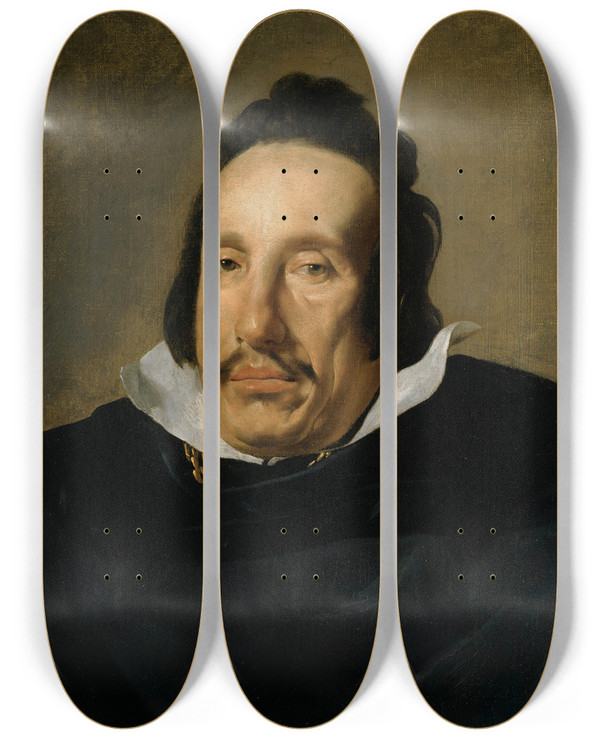 Triptych art skateboard deck of Diego Velzquez Portrait Of A Man by Diego Velazquez (1599-1660)
