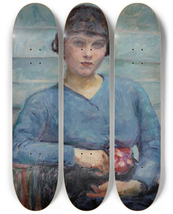 Triptych art skateboard deck of Pierre Bonnard Jeune Fille En Bleu La Rose by Pierre Bonnard (1867-1947)