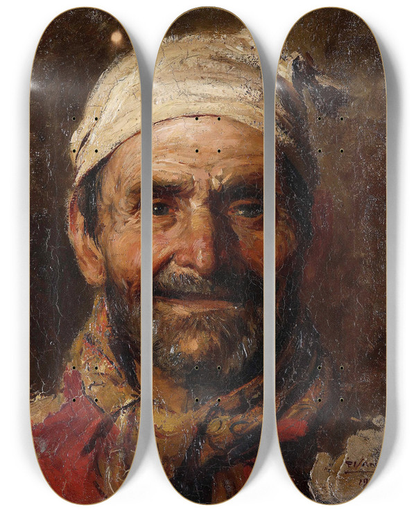 Triptych art skateboard deck of Gustavo Pisani Ritratto by Gustavo Pisani (1877)