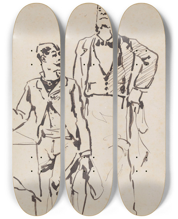 Triptych art skateboard deck of James Ensor Gentleman And Waiter by James Ensor (1860-1949)