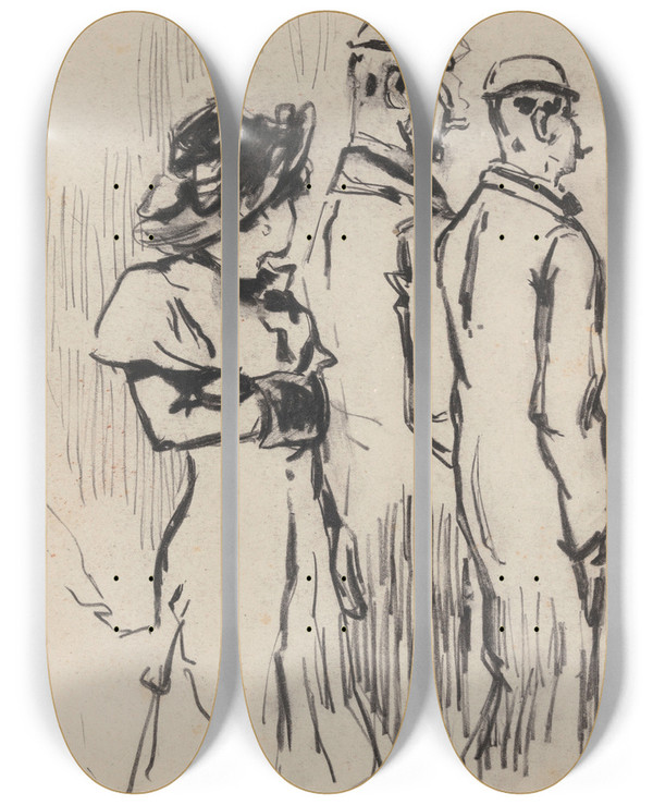 Triptych art skateboard deck of James Ensor Lady And Two Gentlemen by James Ensor (1860-1949)