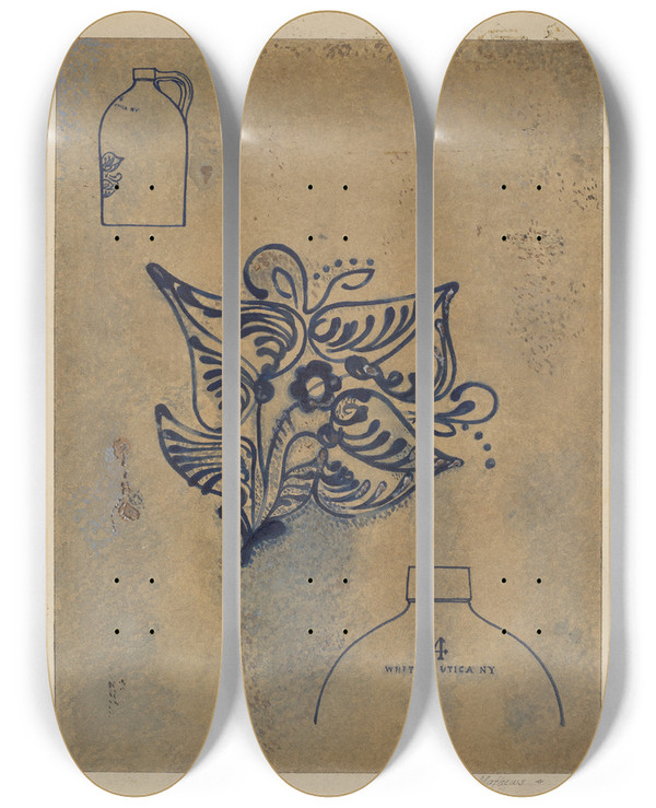 Triptych art skateboard deck of Arthur Mathews Jug by Arthur Mathews