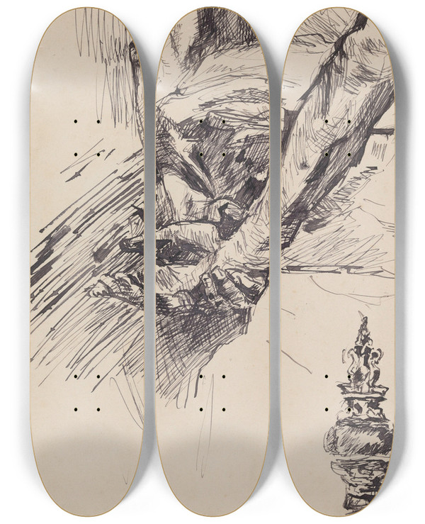 Triptych art skateboard deck of James Ensor Hands Ornament by James Ensor (1860-1949)