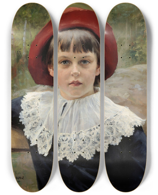 Triptych art skateboard deck of Albert Edelfelt Portrait Of The Artists Sister Berta Edelfelt_2 by Albert Edelfelt (1854-1905)